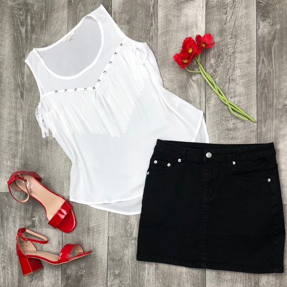 Tops - NWOT WHITE SHEER FRINGE TOP & HIGH WAISTED SKIRT